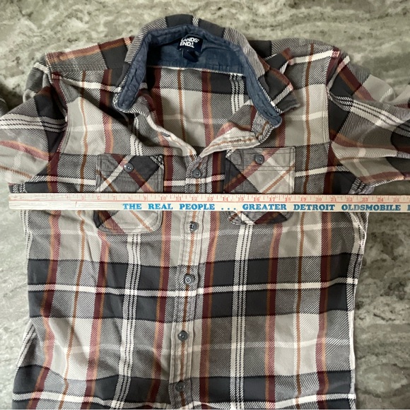 LANDS END Men's Rugged Flannel Shirt Size L  Button Up Charcoal Plaid (D1) - Picture 4 of 8